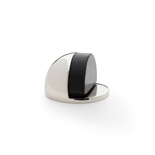 Polished Nickel Floor Mounted Door Stop by Alexander & Wilks with traditional oval design and black rubber stopper