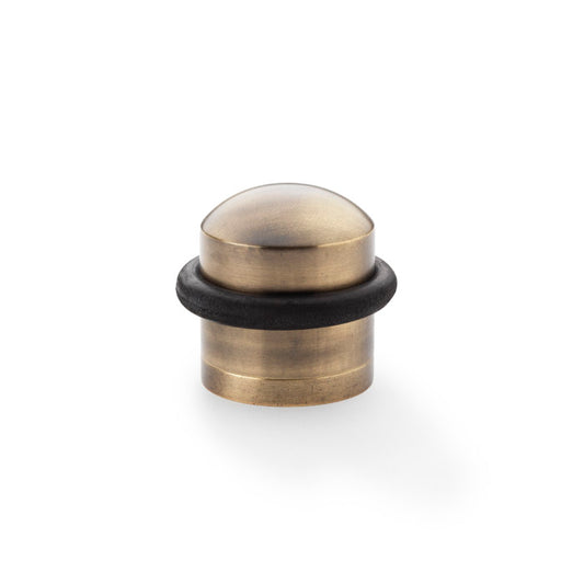 Antique Bronze Dome Top Floor Mounted Door Stop by Alexander & Wilks, featuring solid brass, traditional design, and easy installation.
