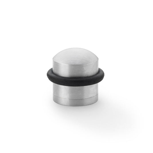 "Satin Chrome Dome Top Floor Mounted Door Stop by Alexander & Wilks, featuring traditional design and solid brass construction for durability in residential or commercial settings"