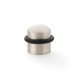"Dome Top Floor Mounted Door Stop in Satin Nickel by Alexander & Wilks, showcasing solid brass construction and sleek finish"