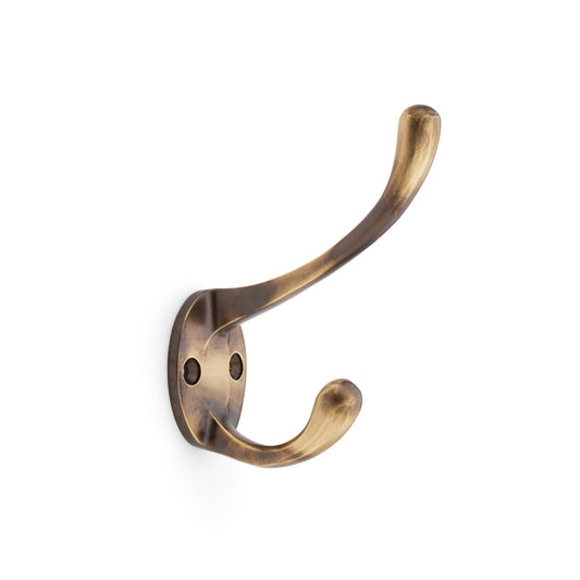 Victorian Hat and Coat Hook in Antique Brass by Alexander & Wilks on circular backplate