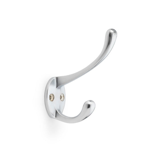 Alexander & Wilks Victorian Hat and Coat Hook in Satin Chrome, showcasing traditional design with dual hooks and circular backplate.