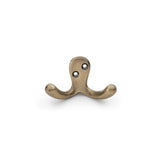"Alexander and Wilks Victorian Double Robe Hook in Antique Brass, showcasing dual hook design and traditional Victorian aesthetics"