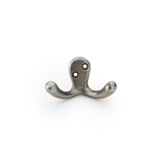 Antique Iron Double Robe Hook in Victorian Style by Alexander & Wilks, featuring dual hooks on a traditional backplate