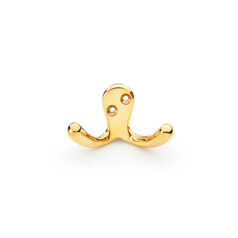 Double Robe Hook Victorian Style in polished brass by Alexander & Wilks, showing elegant dual-hook design and traditional craftsmanship
