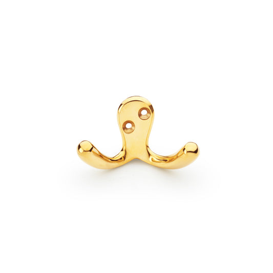 Double Robe Hook Victorian Style in polished brass by Alexander & Wilks, showing elegant dual-hook design and traditional craftsmanship