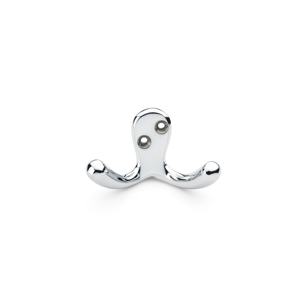 "Alexander & Wilks Victorian Double Robe Hook in Polished Chrome, elegant and durable solid brass construction"