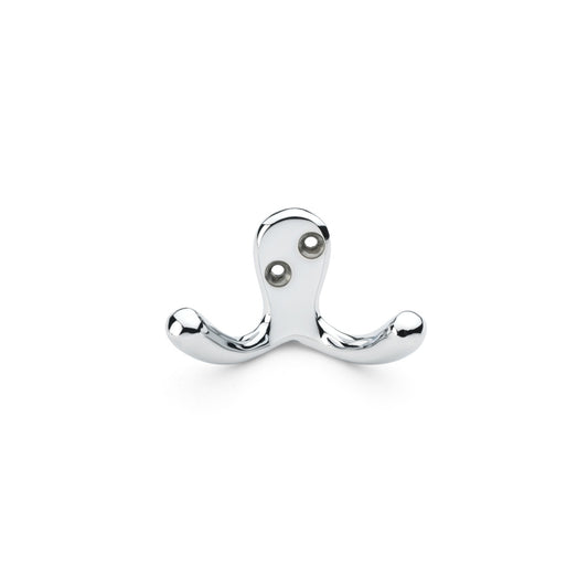 "Alexander & Wilks Victorian Double Robe Hook in Polished Chrome, elegant and durable solid brass construction"