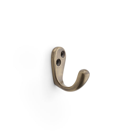 Victorian Single Robe Hook in Antique Brass by Alexander & Wilks, showcasing classic design and durability