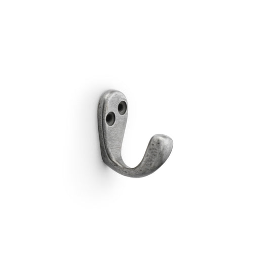 Antique Iron Victorian Single Robe Hook by Alexander & Wilks, showcasing dual-hook design on brass backplate