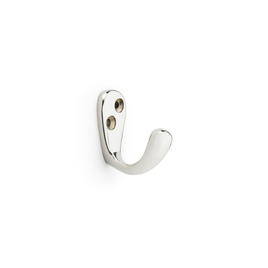 Victorian Single Robe Hook in Polished Nickel by Alexander & Wilks, featuring elegant dual-hook design on solid brass backplate