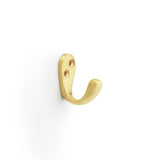 "Alexander and Wilks Victorian Single Robe Hook in Satin Brass with twin functional hooks"