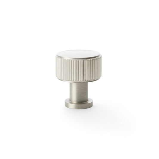 "Satin nickel reeded cupboard knob by Alexander & Wilks Lucia, 29mm, solid brass with elegant finish - AW807R-29-SN"