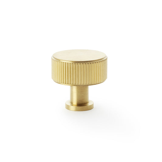 Alexander & Wilks Lucia Reeded Cupboard Knob in Satin Brass PVD, 35mm, featuring elegant reeded texture and subtle rose base detail