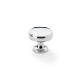 "Polished chrome 32mm Alexander and Wilks Lynd cupboard knob with classic two-ring detailing and fluted stem"