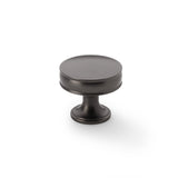 Alexander and Wilks Lynd Cupboard Knob in Dark Bronze Finish, 38mm, featuring classical design with fluted stem and accent rings, ideal for enhancing traditional or modern kitchen cabinets.