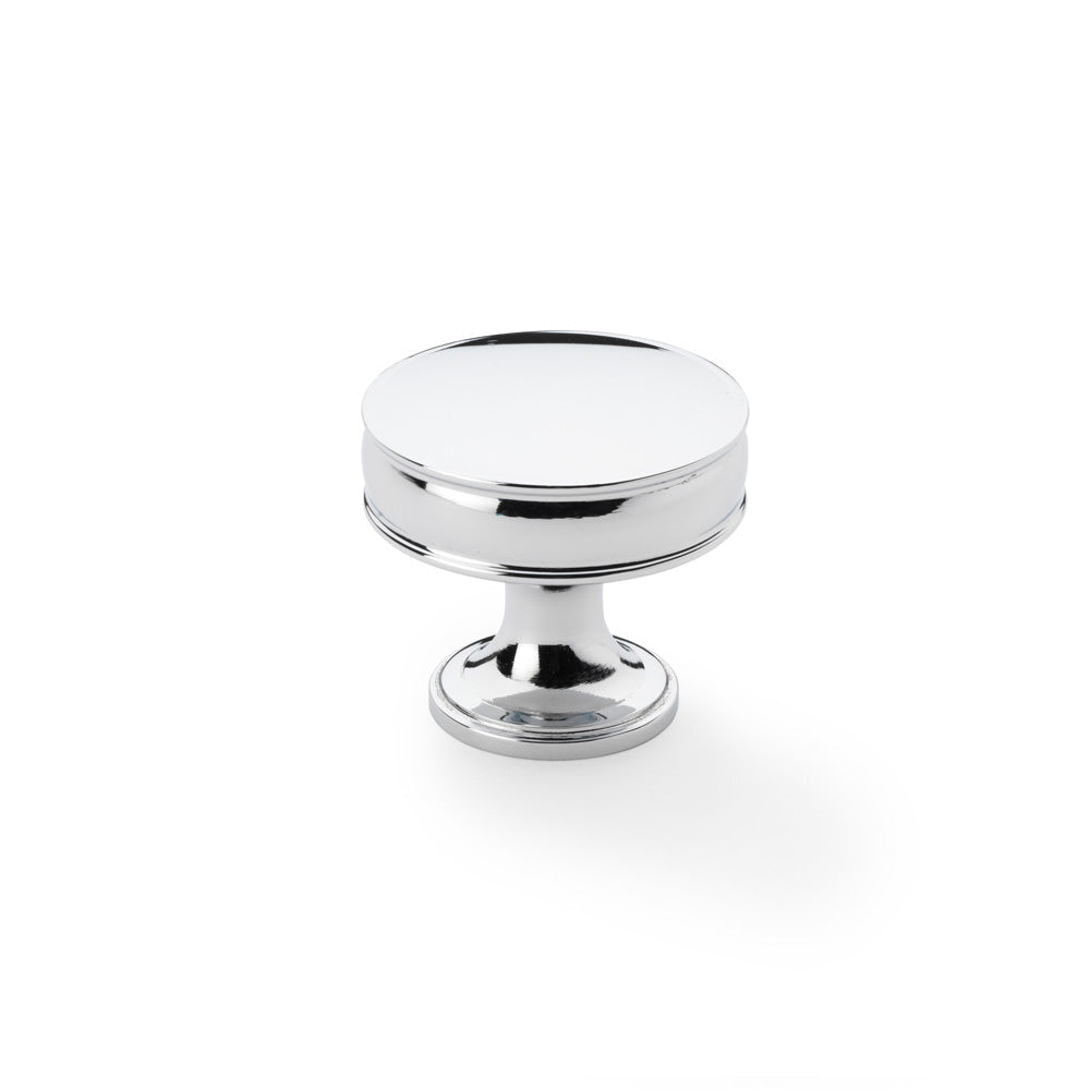 Polished Chrome 38mm Cupboard Knob by Alexander & Wilks Lynd featuring classic design with fluted stem and decorative rings, perfect for modern and traditional décors
