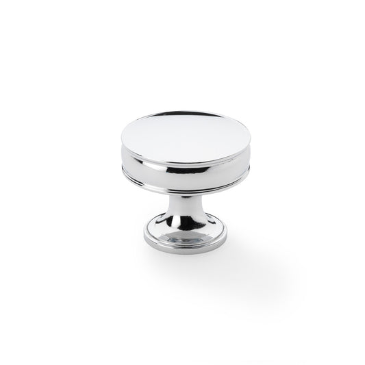 Polished Chrome 38mm Cupboard Knob by Alexander & Wilks Lynd featuring classic design with fluted stem and decorative rings, perfect for modern and traditional décors