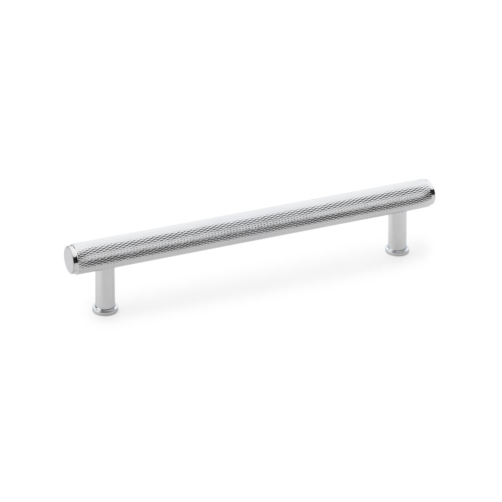 Alexander & Wilks Crispin Knurled T-bar Cupboard Pull Handle in Polished Chrome, 160mm centres, featuring industrial design and solid brass construction