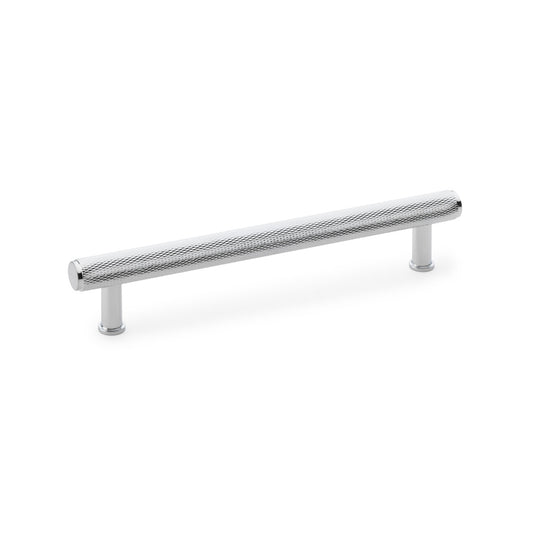 Alexander & Wilks Crispin Knurled T-bar Cupboard Pull Handle in Polished Chrome, 160mm centres, featuring industrial design and solid brass construction