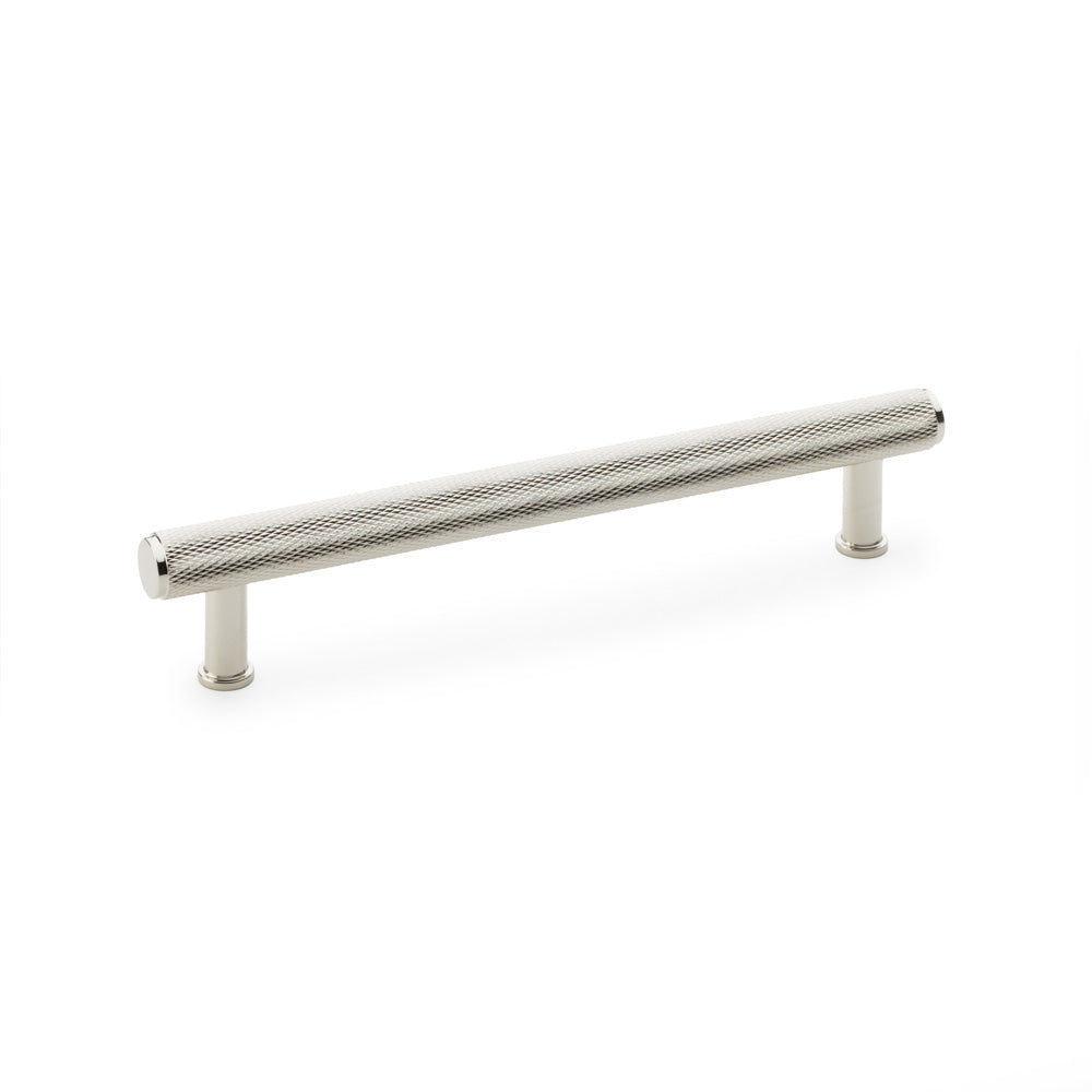 Knurled T-bar Cupboard Pull Handle by Alexander & Wilks in Polished Nickel, 160mm Centres, showcasing solid brass construction and industrial design.