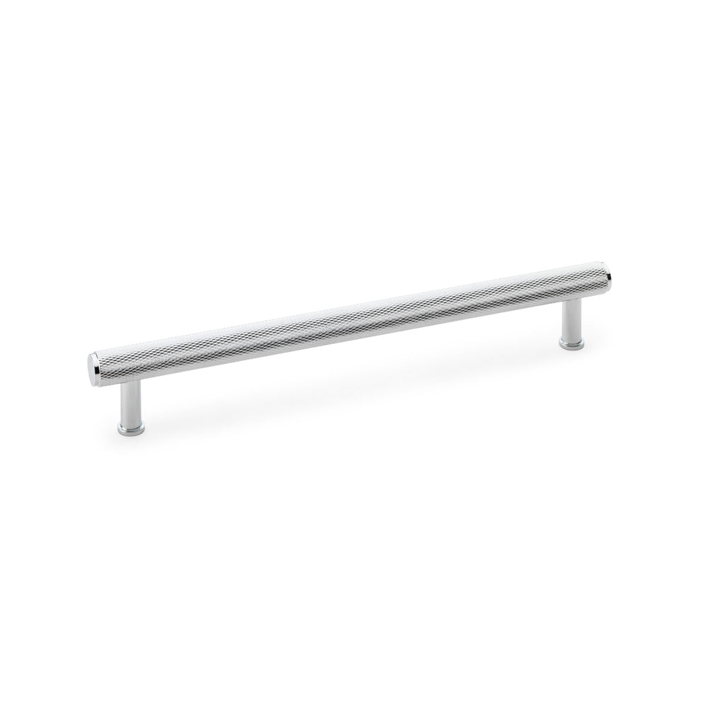 "Alexander & Wilks Crispin knurled T-bar cupboard pull handle in polished chrome, 224mm centres, solid brass construction"