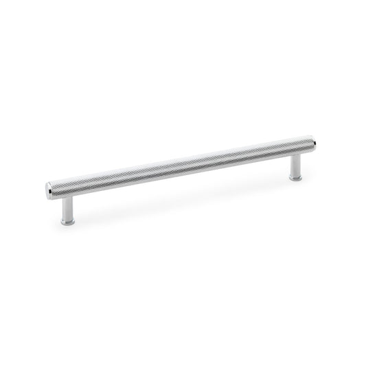 "Alexander & Wilks Crispin knurled T-bar cupboard pull handle in polished chrome, 224mm centres, solid brass construction"