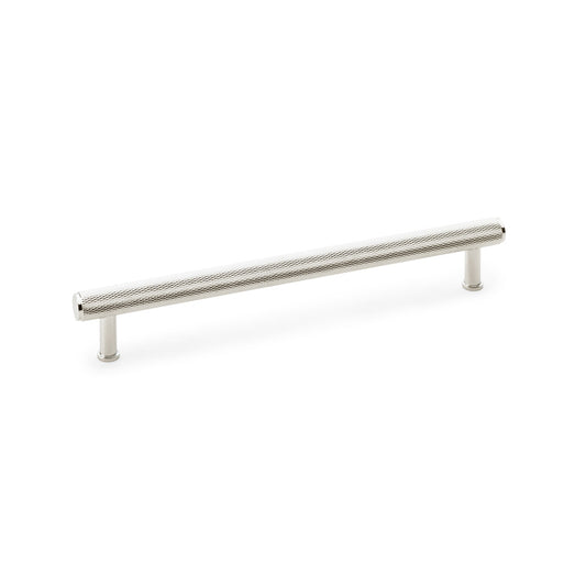 "Knurled T-bar Cupboard Pull Handle in Polished Nickel by Alexander & Wilks, 224mm centre, solid brass, industrial design"