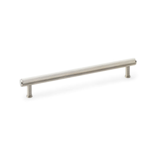 "Alexander & Wilks Crispin Knurled T-bar Cupboard Pull Handle in Satin Nickel, 224mm centres, solid brass construction for durability and style"