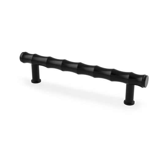 Bamboo T-bar Cupboard Pull Handle by Alexander & Wilks in Black Finish, solid brass, ergonomic and durable design, 128mm centres.