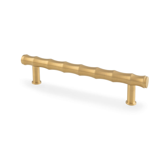 Satin Brass PVD finish Bamboo T-bar Cupboard Pull Handle by Alexander & Wilks, 128mm Centres, ergonomic and durable design