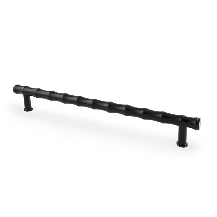 Alexander & Wilks Crispin T-bar Cupboard Pull Handle in Bamboo Design, Black Finish, 224mm Centres