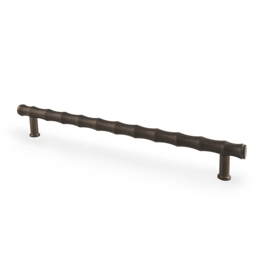 Alexander & Wilks Crispin Bamboo T-bar Cupboard Pull Handle in Dark Bronze PVD Finish, Elegant Bamboo Motif - 224mm Centres