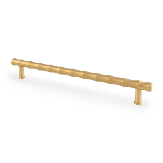 Alexander & Wilks Crispin Bamboo T-bar Cupboard Pull Handle in Satin Brass PVD finish, 224mm centres, ergonomic and durable design
