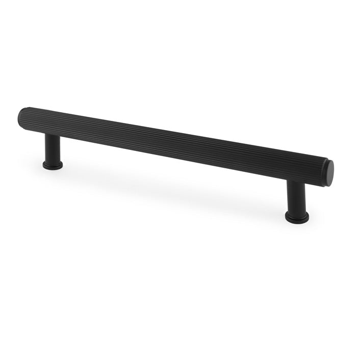 Alexander & Wilks Crispin Reeded T-bar Cupboard Pull Handle in Black Finish, 160mm, Solid Brass Construction with Detailed Ridged Texture for Ergonomic Comfort and Easy Installation