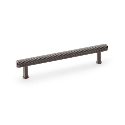 Alexander & Wilks Crispin Reeded T-bar Cupboard Pull Handle in Dark Bronze PVD, 160mm, solid brass construction with detailed texture