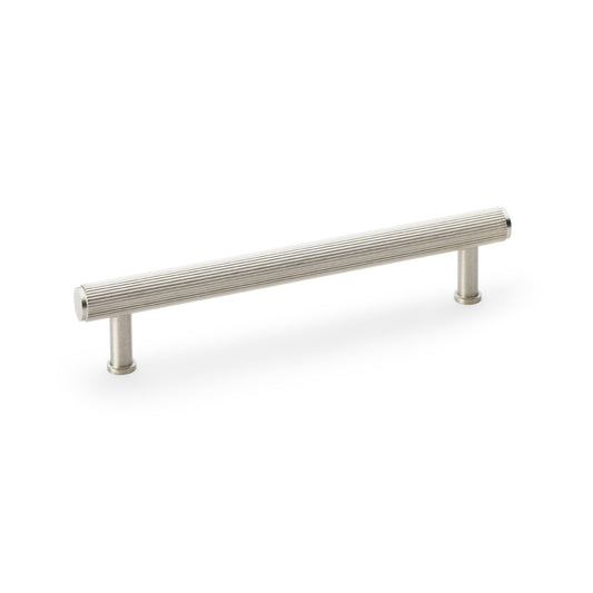 Reeded T-bar Cupboard Pull Handle in Satin Nickel finish by Alexander & Wilks, showcasing ergonomic solid brass design and included fixings