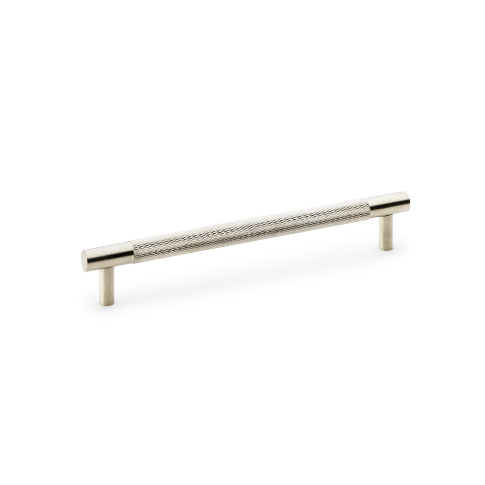 Knurled T-Bar Cupboard Handle in Satin Nickel by Alexander & Wilks, showcasing a diamond design and solid brass construction