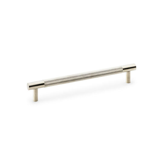 Knurled T-Bar Cupboard Handle in Satin Nickel by Alexander & Wilks, showcasing a diamond design and solid brass construction