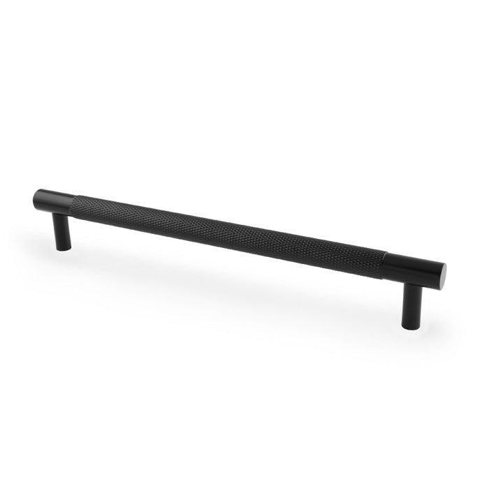 Knurled T-Bar Cupboard Handle by Alexander & Wilks in Black Finish, featuring a diamond knurled texture, solid brass, ideal for kitchens and offices, 192mm centres