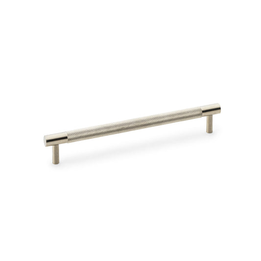 Knurled T-Bar Cupboard Handle by Alexander & Wilks in Satin Nickel, featuring diamond knurled texture for enhanced grip, crafted from solid brass, ideal for both residential and commercial use.