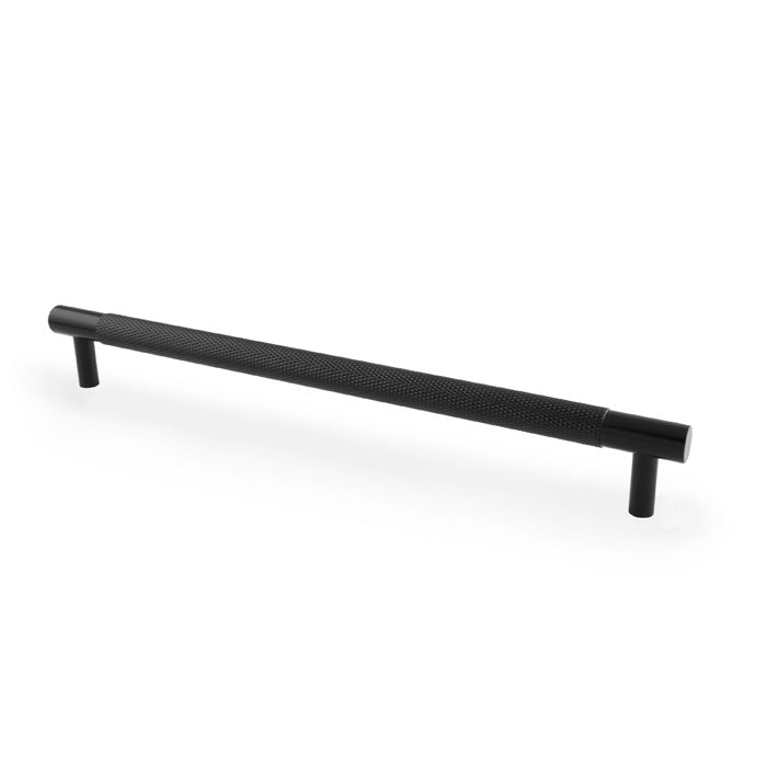 "Alexander & Wilks Brunel knurled T-bar cupboard pull handle in black finish, 224mm centres, solid brass construction"