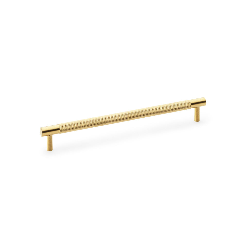 Knurled T-Bar Cupboard Handle in Satin Brass by Alexander & Wilks, featuring diamond knurling and solid brass construction