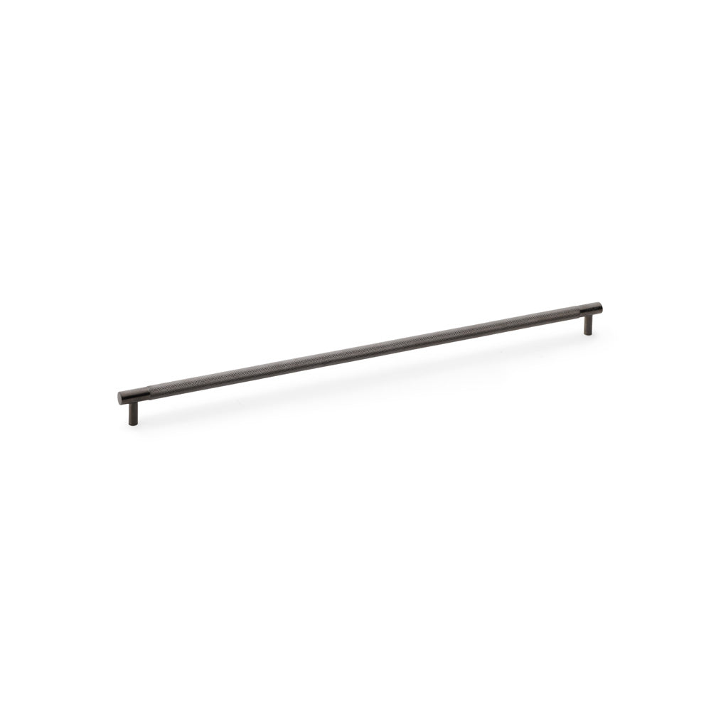 Alexander and Wilks Brunel dark bronze knurled T-bar cupboard pull handle, 448mm centres, solid brass construction, diamond knurled grip detail.