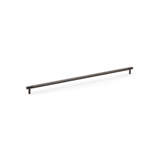 Alexander and Wilks Brunel dark bronze knurled T-bar cupboard pull handle, 448mm centres, solid brass construction, diamond knurled grip detail.