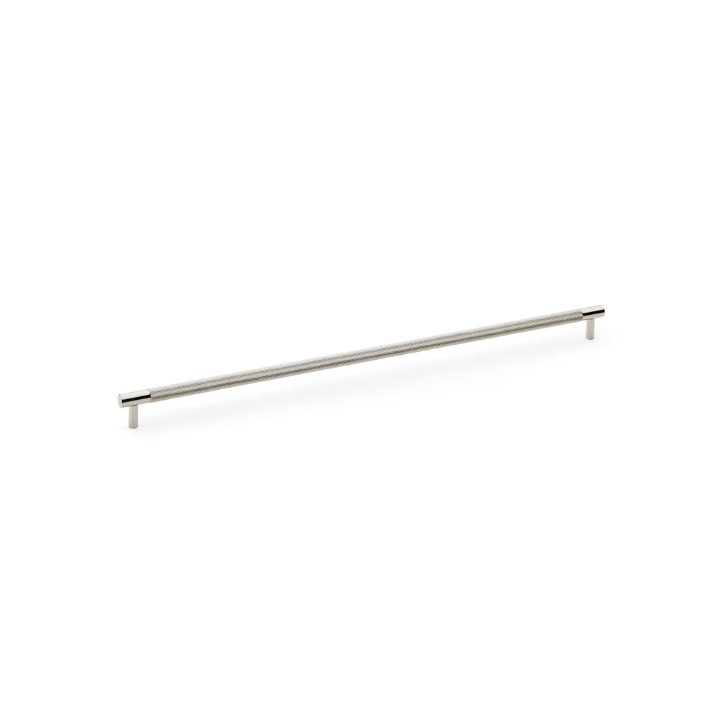 Alexander & Wilks Brunel Series polished nickel T-Bar cupboard handle with knurled texture, 448mm centres, ideal for modern and traditional decor.