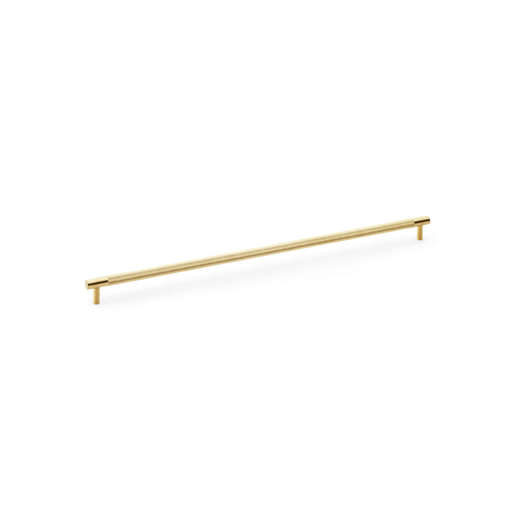 "Satin Brass Knurled T-Bar Cupboard Handle by Alexander & Wilks, 448mm Centres, ideal for enhanced grip on cabinetry"