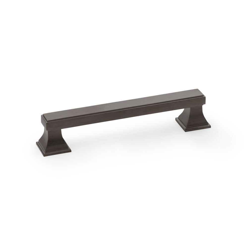 Square Cabinet Pull Handle in Dark Bronze PVD finish, 128mm centres, Alexander & Wilks Jesper, solid brass, Beaux-Art inspired design