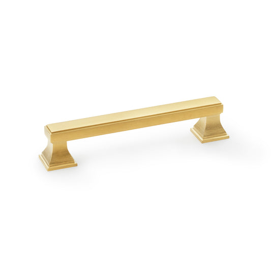 Square Cabinet Pull Handle in Satin Brass PVD by Alexander & Wilks, showcasing a modern square design on a pyramid pedestal, suitable for various furniture styles.