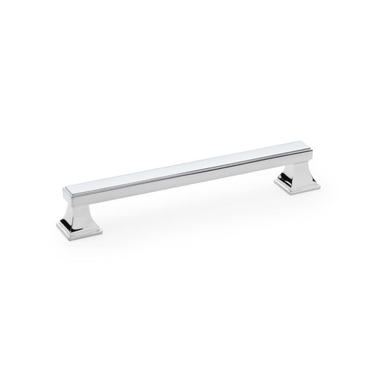 Square Cabinet Pull Handle by Alexander & Wilks in Polished Chrome, 160mm, solid brass with Beaux-Arts design
